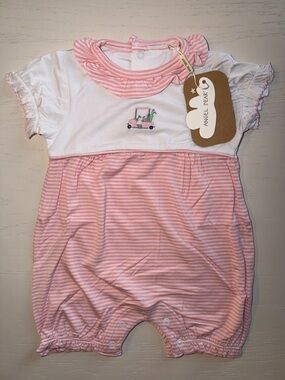 Angel Dear Pink & White Striped Golf Romper 0-3 3-6 6-12 12-18 18-24 months